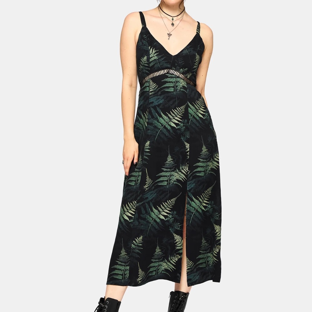Disturbia NWT Fernery Printed Midaxi Cami Dress US Size 8 Black/Green